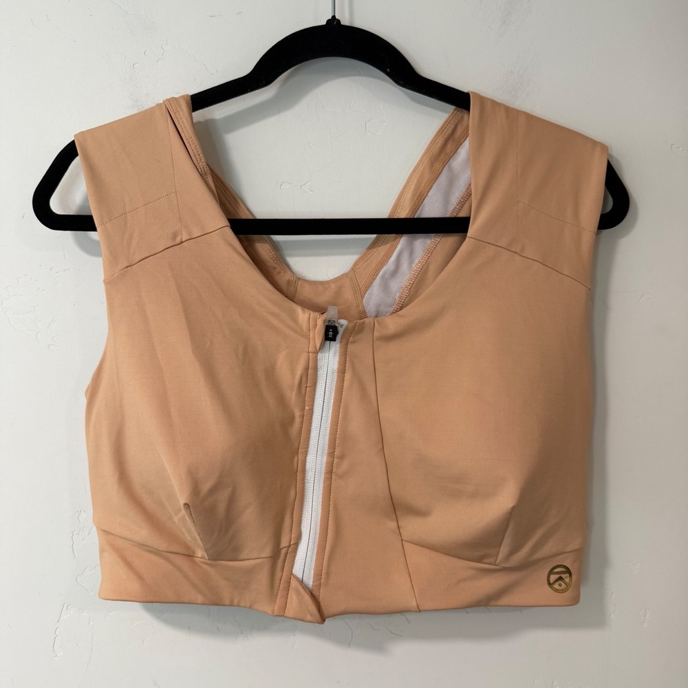 Kinflyte Womens Freedom Sports Bra XL Nude Tan Zip Front Posture Support